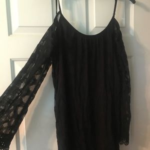 black dress with sheer sleeves